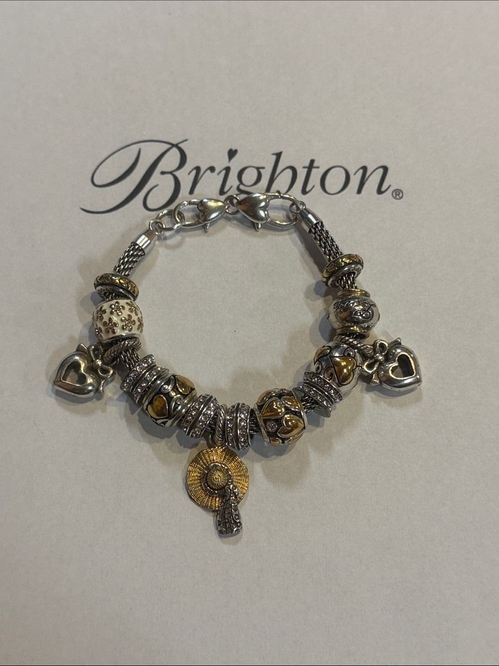 💛 Brighton Gold & Silver Heart Charm Bracelet with Decorative Beads!